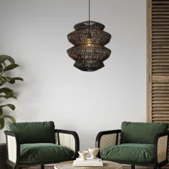 Lampadari Moderni-Selezionato da Mazzolaluce Lampadario nero in rattan 50 cm a sospensione