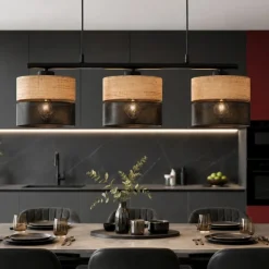 Lampadari Moderni-Selezionato da Mazzolaluce Lampadario nero 3 luci quercia per sala da pranzo moderna