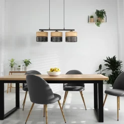 Lampadari Moderni-Selezionato da Mazzolaluce Lampadario nero 3 luci quercia per sala da pranzo moderna