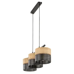 Lampadari Moderni-Selezionato da Mazzolaluce Lampadario nero 3 luci quercia per sala da pranzo moderna