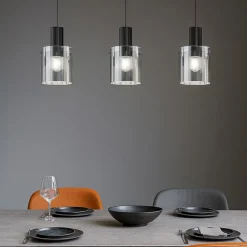 Lampadari Moderni-Selezionato da Mazzolaluce Lampadario nero 3 luci vetri fume per tavolo soggiorno