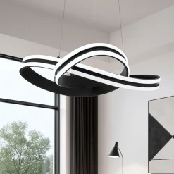 Lampadari Moderni-Eglo Lampadario nero moderno per soggiorno intreccio led 36w 3000k corredera