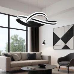 Lampadari Moderni-Eglo Lampadario nero moderno per soggiorno intreccio led 36w 3000k corredera