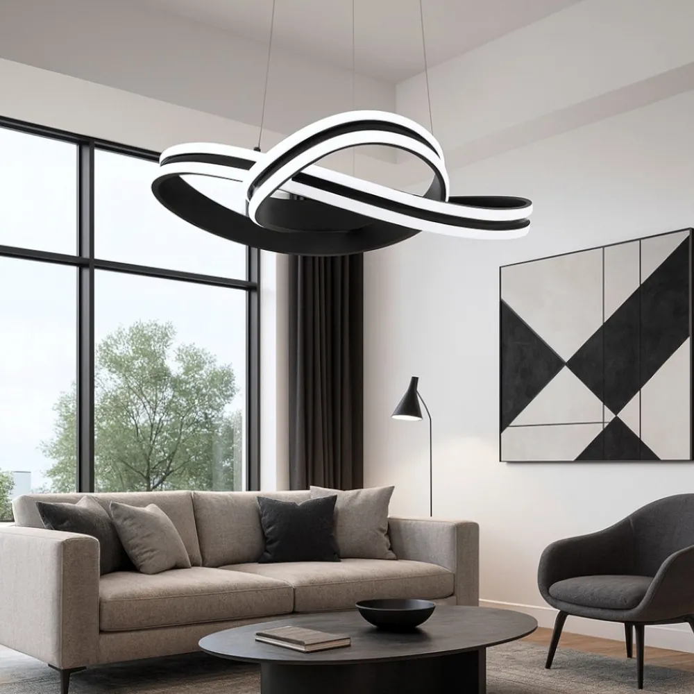 Lampadari Moderni-Eglo Lampadario nero moderno per soggiorno intreccio led 36w 3000k corredera