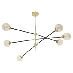 Lampadari Moderni-Selezionato da Mazzolaluce Lampadario nero oro 6 luci orientabili vetri ambra per soggiorno