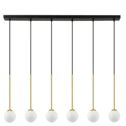 Lampadari Moderni-Selezionato da Mazzolaluce Lampadario nero oro sfere di vetro bianco per tavolo soggiorno