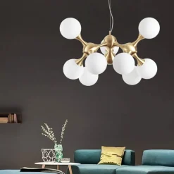 Lampadari Moderni-Ideal Lux Lampadario nodi sp9 ottone moderno sfere vetro bianco