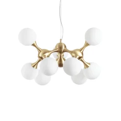 Lampadari Moderni-Ideal Lux Lampadario nodi sp9 ottone moderno sfere vetro bianco