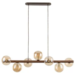Lampadari Cucina-Selezionato da Mazzolaluce Lampadario orizzontale barra in legno noce per cucina sfere di vetro ambra
