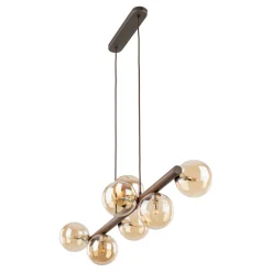 Lampadari Cucina-Selezionato da Mazzolaluce Lampadario orizzontale barra in legno noce per cucina sfere di vetro ambra