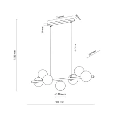 Lampadari Cucina-Selezionato da Mazzolaluce Lampadario orizzontale barra in legno noce per cucina sfere di vetro ambra