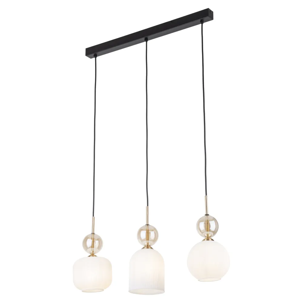 Lampadari Cucina-Selezionato da Mazzolaluce lampadario oro barra 3 vetri pendenti ambra bianco per tavolo cucina