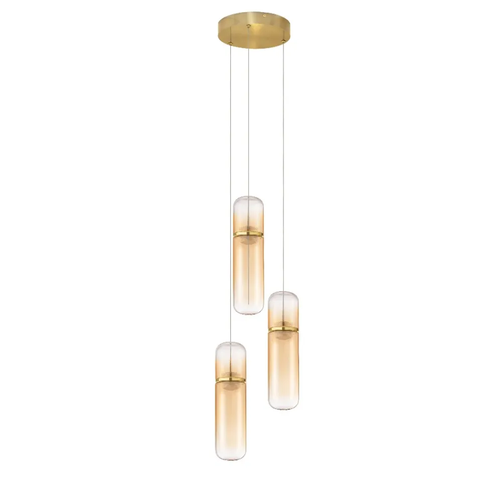 Lampadario Camera Da Letto-Selezionato da Mazzolaluce Lampadario oro con capsule pendenti in vetro ambra per camera da letto moderna