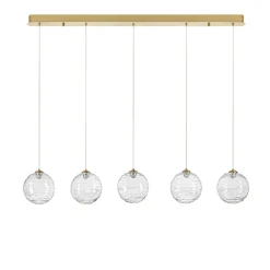 Lampadari Moderni-Selezionato da Mazzolaluce Lampadario oro con pendenti sfere di vetro ondulato trasparente per sala da pranzo