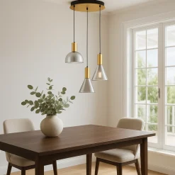 Lampadari Cucina-Selezionato da Mazzolaluce Lampadario oro da cucina moderna led 3000k vetri fume
