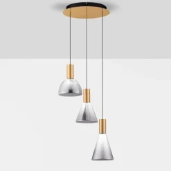 Lampadari Cucina-Selezionato da Mazzolaluce Lampadario oro da cucina moderna led 3000k vetri fume