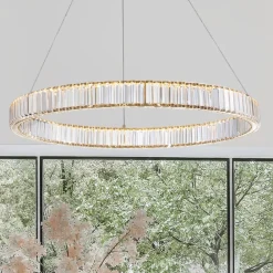 Lampadari Moderni-Selezionato da Mazzolaluce Lampadario oro led 47w 3500k cerchio di cristallo per soggiorno