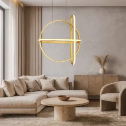 Lampadari Moderni-Selezionato da Mazzolaluce Lampadario oro led 49w 3000k design per soggiorno moderno