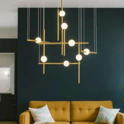 Lampadari Moderni-Selezionato da Mazzolaluce Lampadario oro nero 8 luci per salone moderno led 106w 3000k