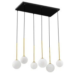 Lampadari Moderni-Selezionato da Mazzolaluce Lampadario oro nero multi sfere vetro bianco