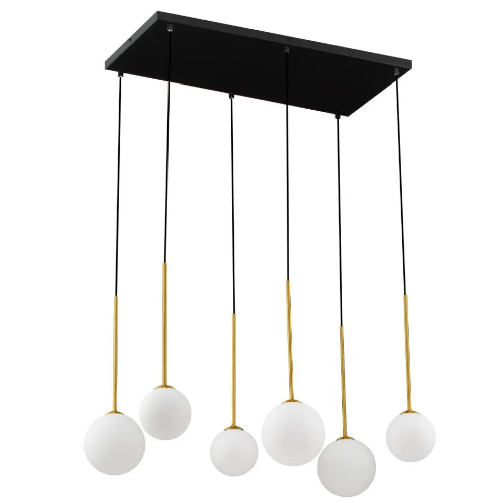 Lampadari Moderni-Selezionato da Mazzolaluce Lampadario oro nero multi sfere vetro bianco