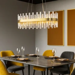 Lampadari Moderni-Selezionato da Mazzolaluce Lampadario oro ovale con cristalli per soggiorno