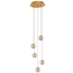 Lampadari Moderni-Selezionato da Mazzolaluce Lampadario oro 5 pendenti sfere in vetro soffiato per soggiorno