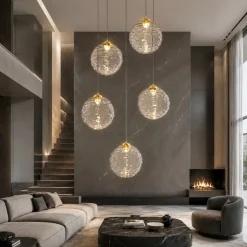 Lampadari Moderni-Selezionato da Mazzolaluce Lampadario oro sfere di vetro ondulato trasparente led 3000k dimmerabile per soggiorno