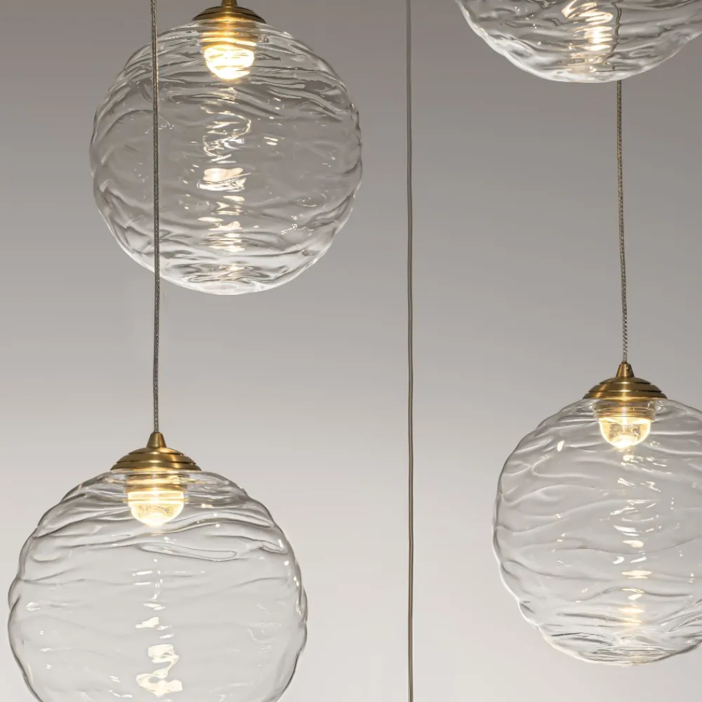 Lampadari Moderni-Selezionato da Mazzolaluce Lampadario oro sfere di vetro ondulato trasparente led 3000k dimmerabile per soggiorno