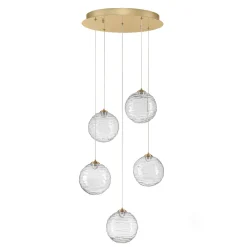 Lampadari Moderni-Selezionato da Mazzolaluce Lampadario oro sfere di vetro ondulato trasparente led 3000k dimmerabile per soggiorno