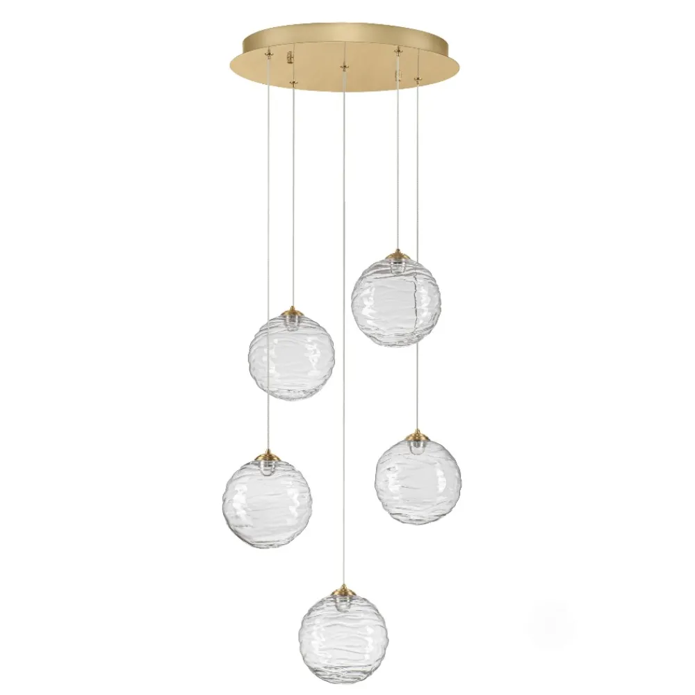 Lampadari Moderni-Selezionato da Mazzolaluce Lampadario oro sfere di vetro ondulato trasparente led 3000k dimmerabile per soggiorno