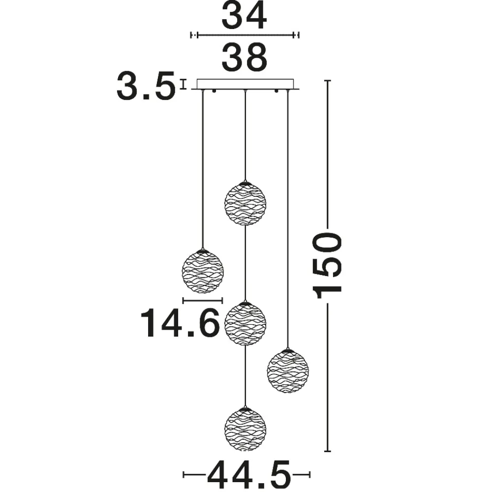 Lampadari Moderni-Selezionato da Mazzolaluce Lampadario oro sfere di vetro ondulato trasparente led 3000k dimmerabile per soggiorno