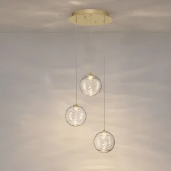 Lampadario Camera Da Letto-Selezionato da Mazzolaluce Lampadario oro sfere di vetro ondulato trasparente per camera da letto
