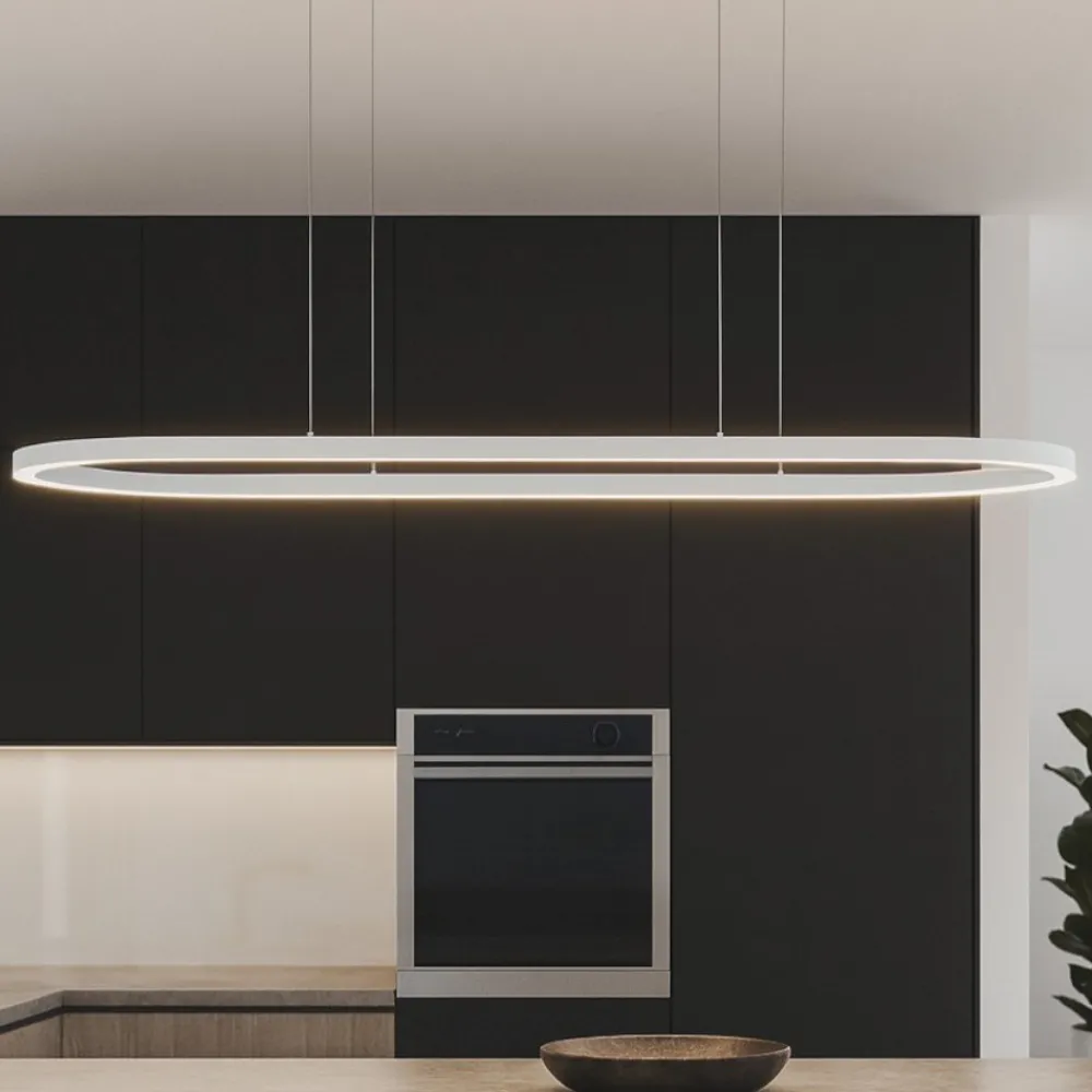 Lampadari Cucina-Selezionato da Mazzolaluce Lampadario ovale bianco led per isola penisola cucina moderna