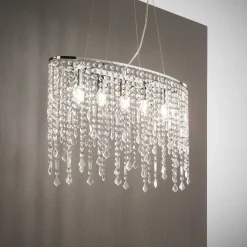 Lampadari Moderni-Ideal Lux Lampadario ovale di cristallo rain sp5 per soggiorno