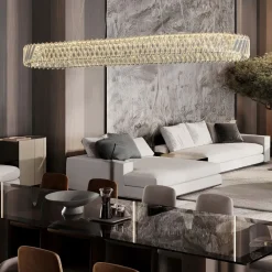 Lampadari Moderni-Selezionato da Mazzolaluce Lampadario ovale di vetro cristallo trasparente per tavolo soggiorno