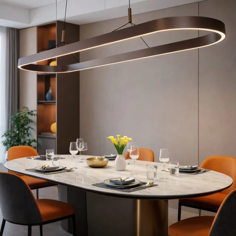 Lampadari Moderni-Selezionato da Mazzolaluce Lampadario ovale moderno marrone led dimmerabile per soggiorno