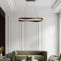Lampadari Moderni-Selezionato da Mazzolaluce Lampadario ovale nero oro moderno per sala da pranzo