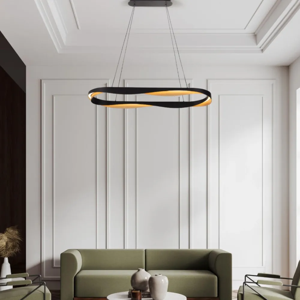 Lampadari Moderni-Selezionato da Mazzolaluce Lampadario ovale nero oro moderno per sala da pranzo