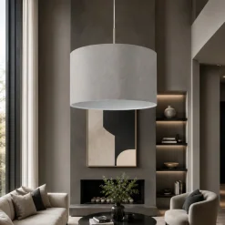 Lampadari Moderni-Eglo Lampadario paralume a sospensione tessuto grigio cilindro pasteri