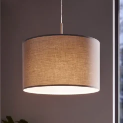 Lampadari Moderni-Eglo Lampadario paralume a sospensione tessuto grigio cilindro pasteri
