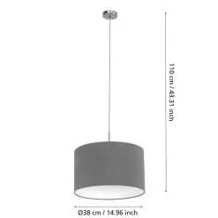 Lampadari Moderni-Eglo Lampadario paralume a sospensione tessuto grigio cilindro pasteri