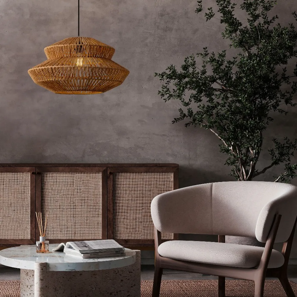 Lampadari Moderni-Selezionato da Mazzolaluce Lampadario paralume di rattan naturale 50 cm