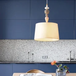 Lampadari Moderni-Selezionato da Mazzolaluce Lampadario paralume tessuto oro anticato ceramica stile contemporaneo