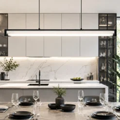 Lampadari Cucina-Selezionato da Mazzolaluce Lampadario pendente sospeso nero barra in vetro rigato per tavolo isola cucina