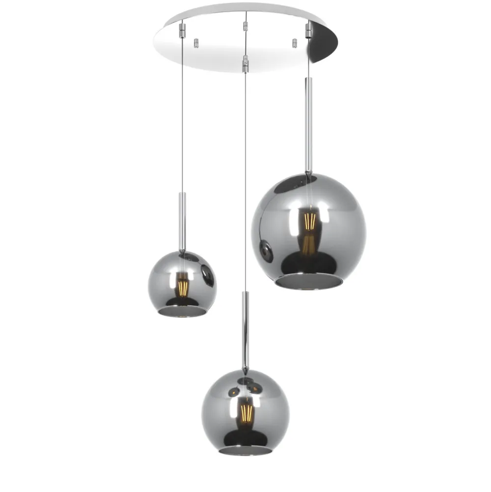 Lampadario Camera Da Letto-Top Light Lampadario pendente tre luci vetri cromo per camera da letto