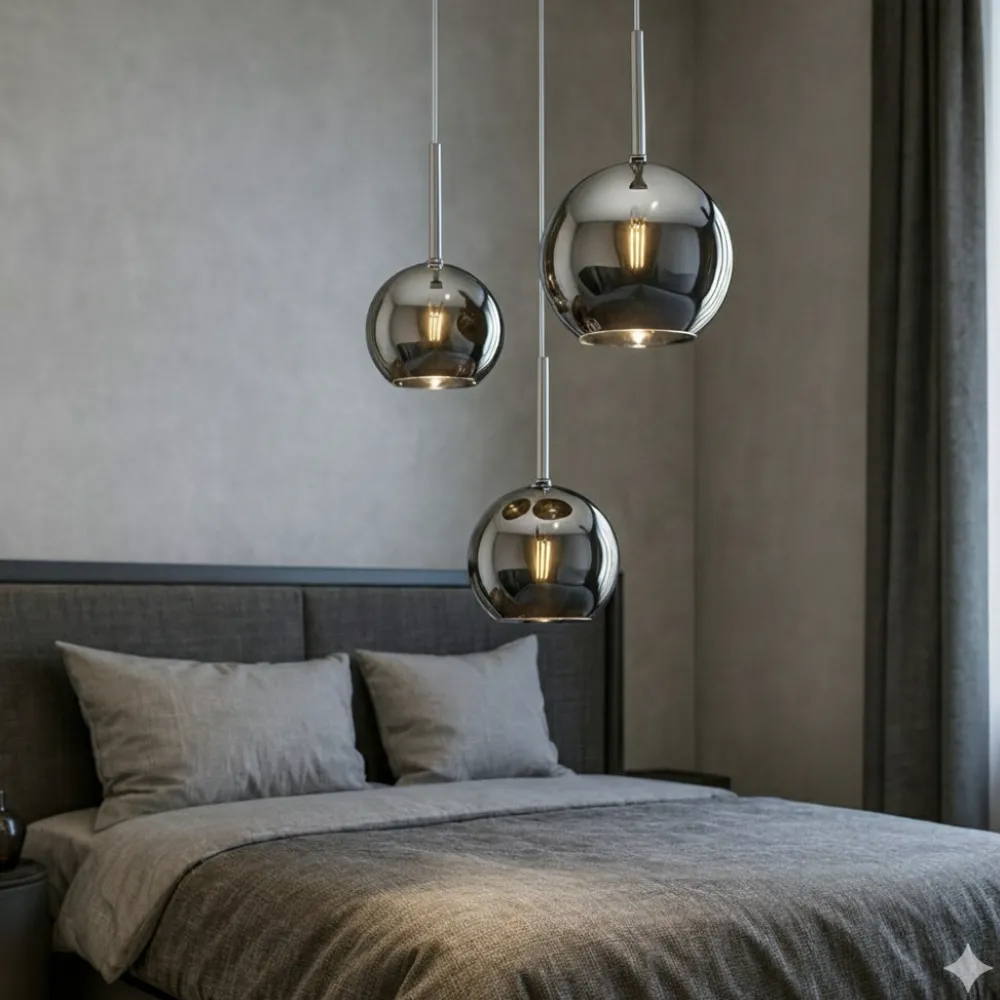 Lampadario Camera Da Letto-Top Light Lampadario pendente tre luci vetri cromo per camera da letto