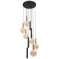 Lampadari Moderni-Selezionato da Mazzolaluce Lampadario pendenti a sospensione nero sfere vetro ambra per soggiorno