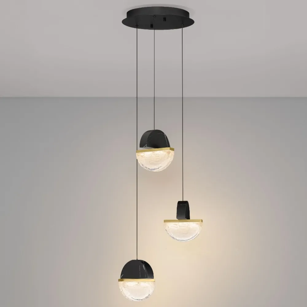 Lampadari Moderni-Selezionato da Mazzolaluce Lampadario 3 pendenti a sospensione marmo nero vetro effetto nuvola per sala da pranzo moderna