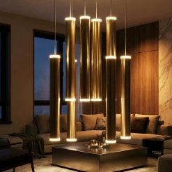 Lampadari Moderni-Fabas Luce Lampadario pendenti cilindri oro a sospensione prado